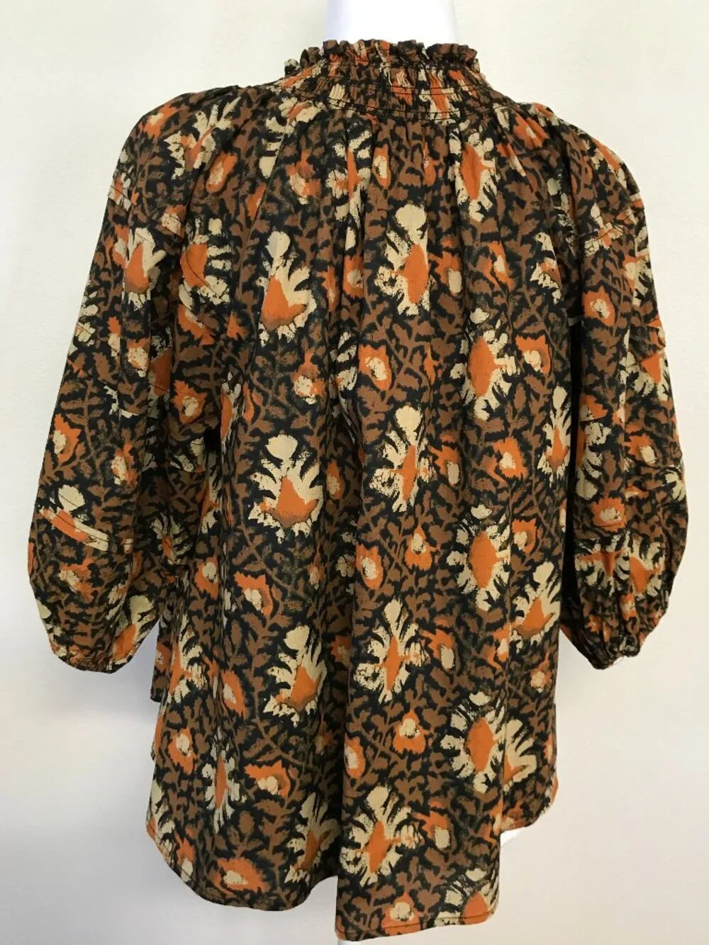 Free People Willow Floral Puff Sleeve Cotton Boho Peasant Top XS Smocked